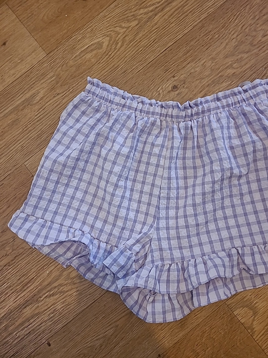 Ladies Primark Size 12 Purple White Check Elasticated Shorts