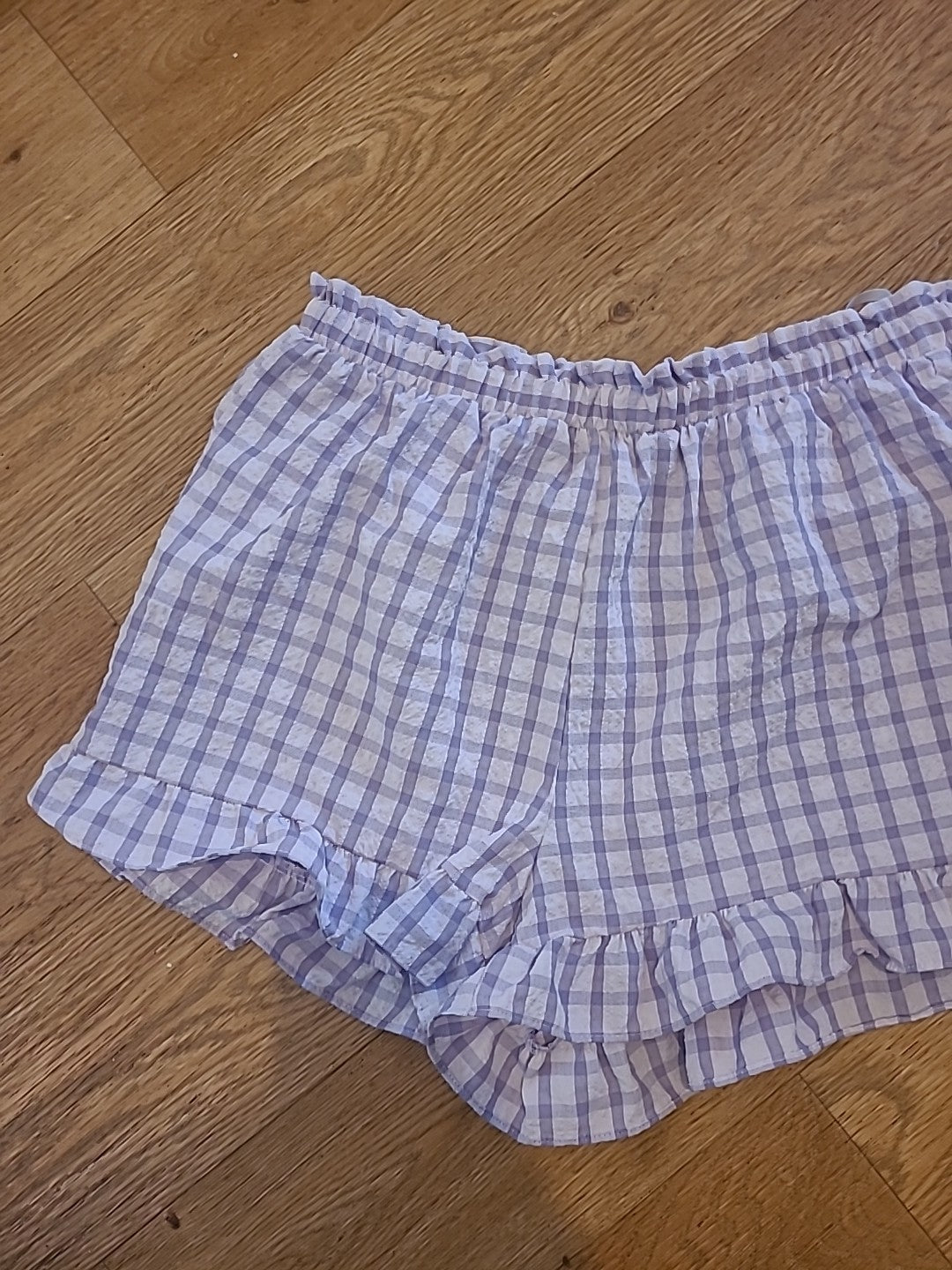 Ladies Primark Size 12 Purple White Check Elasticated Shorts