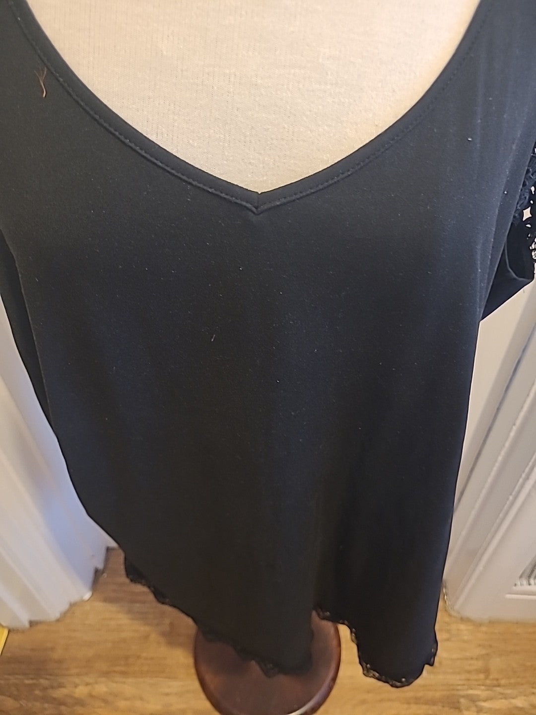 Ladies Shein Size 4xl Black Frill Detail Short Sleeved Tshirt