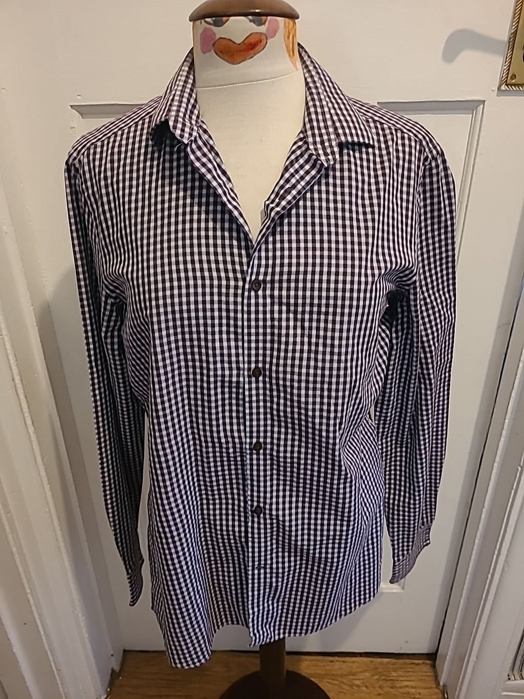 Mens Next Size 16 Collar Deep Purple Check Slim Fit Shirt