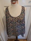 Ladies New Look Size Medium Navy Floral See Through Sleeveless Blouse