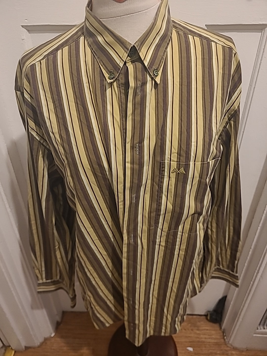 Mens Broker Size 43 Green Toned Striped Long Sleeved Shirt