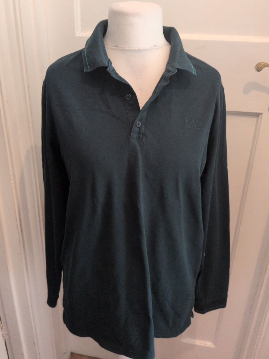 Hugo Boss XL Dark Teal Long Sleeve Polo Shirt