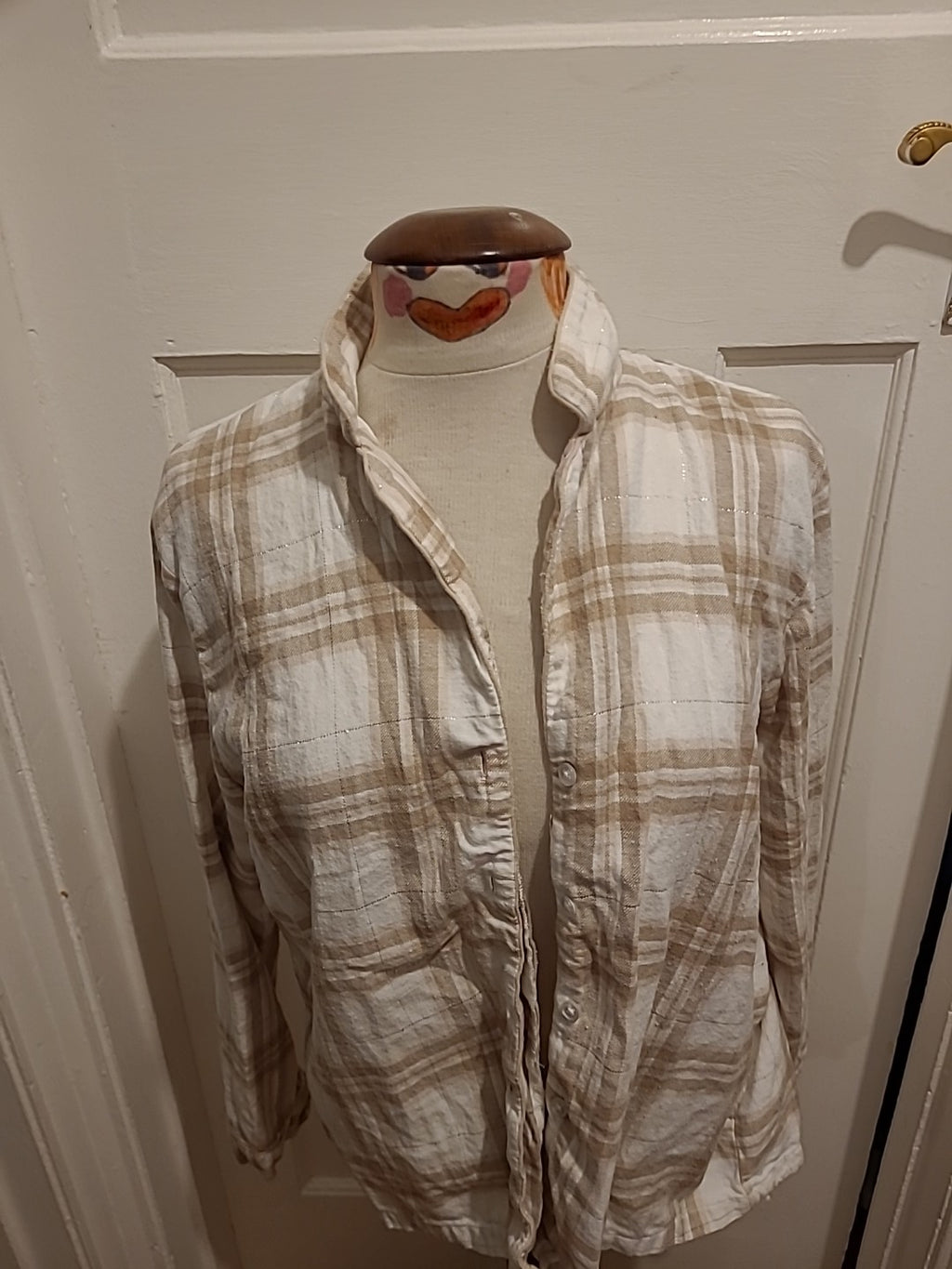 Ladies New Look Size 14 Beige White Check Pyjama Top