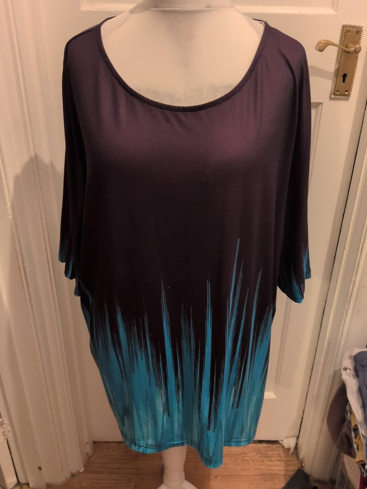 4XL Black And Blue Short Sleeve Blouse