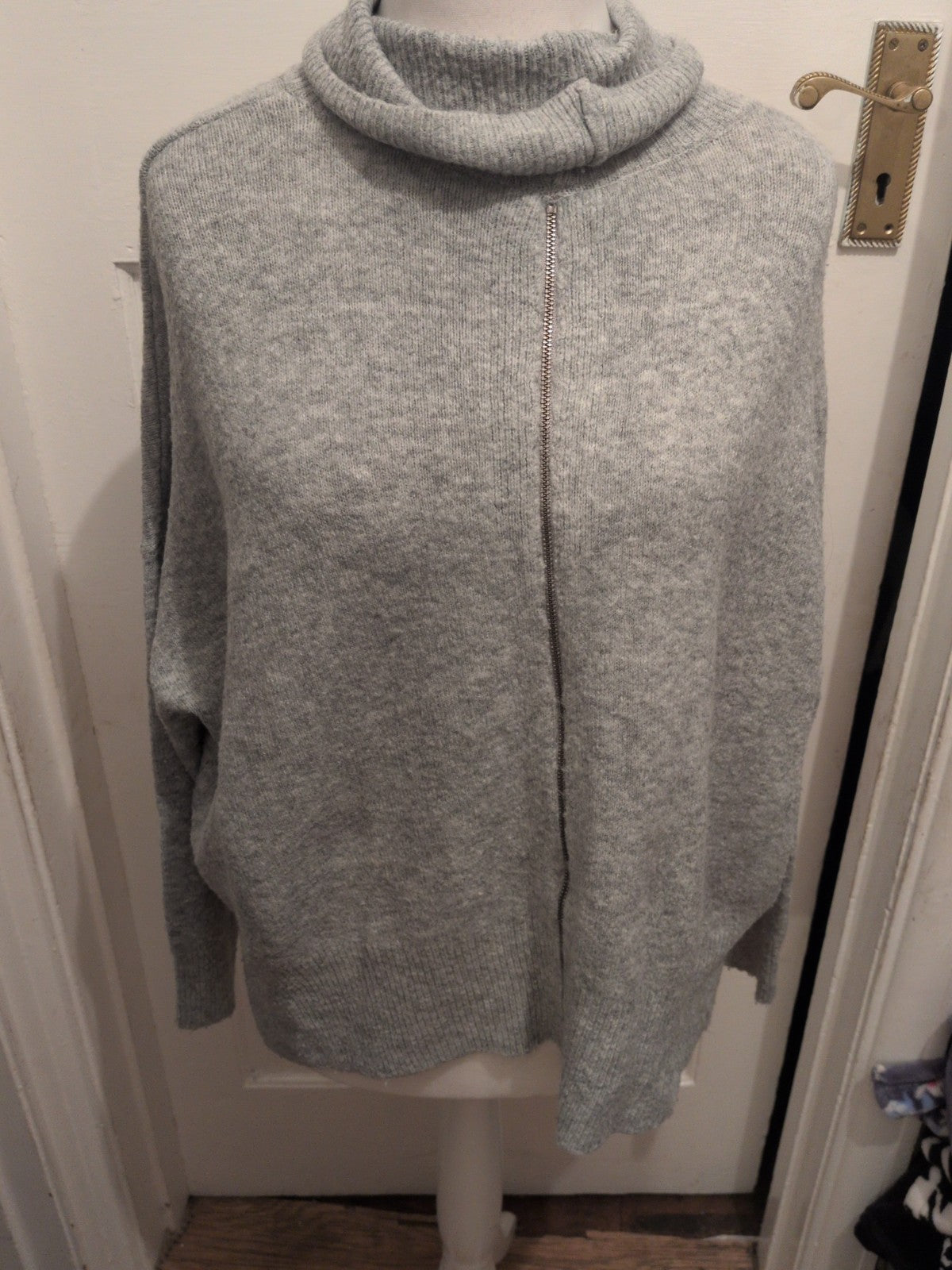 Topshop 14 Grey Long Sleeve Full Zip High Neck Jumper