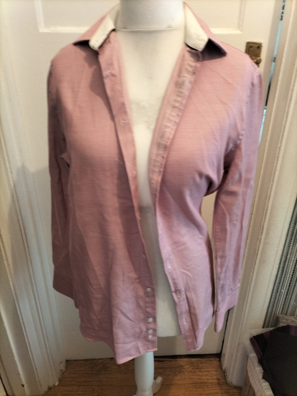 M&S 15" Cerise Patterned Superior Two Fold Long Sleeved Luxury Tailored Shirt