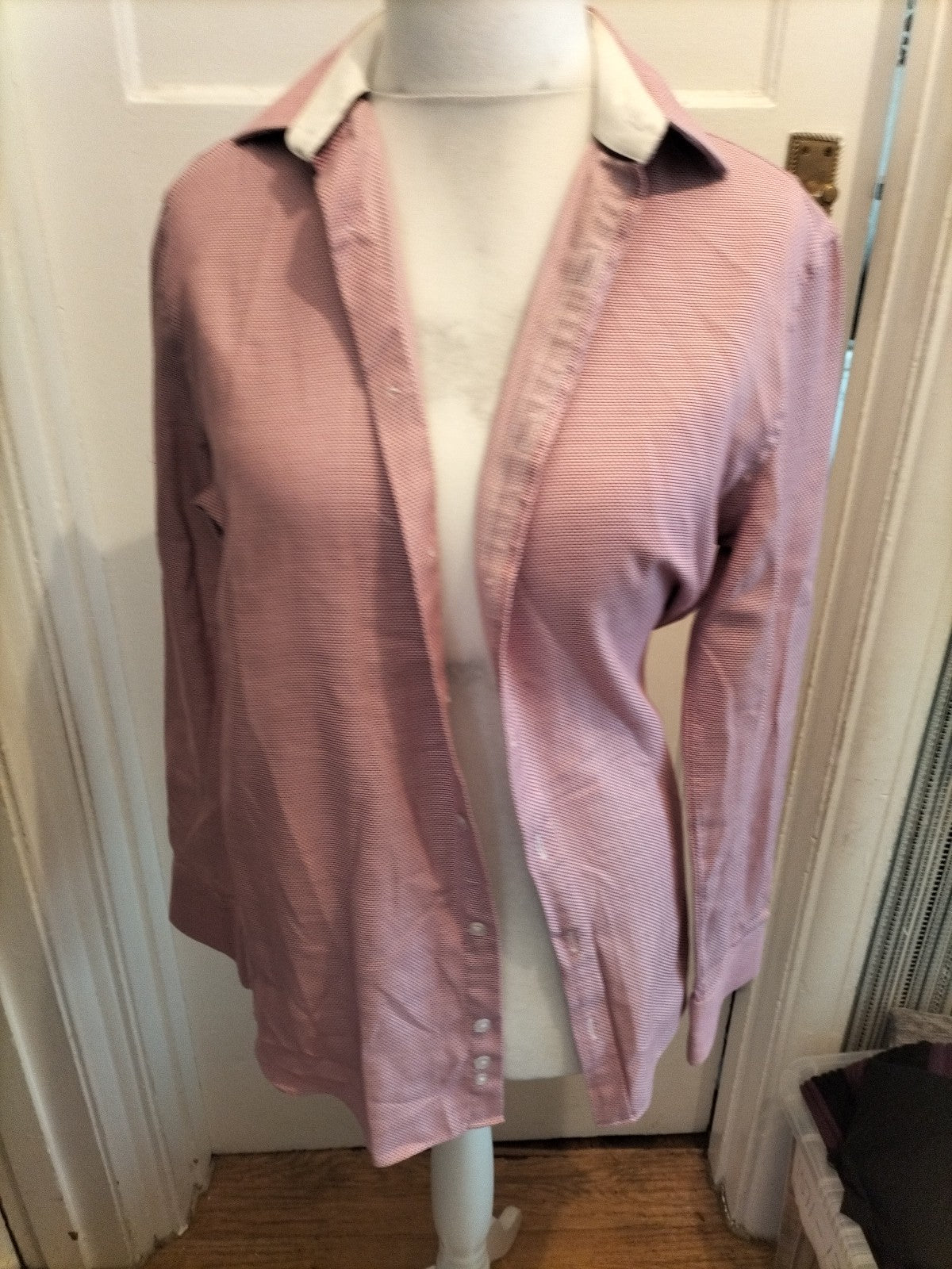 M&S 15" Cerise Patterned Superior Two Fold Long Sleeved Luxury Tailored Shirt