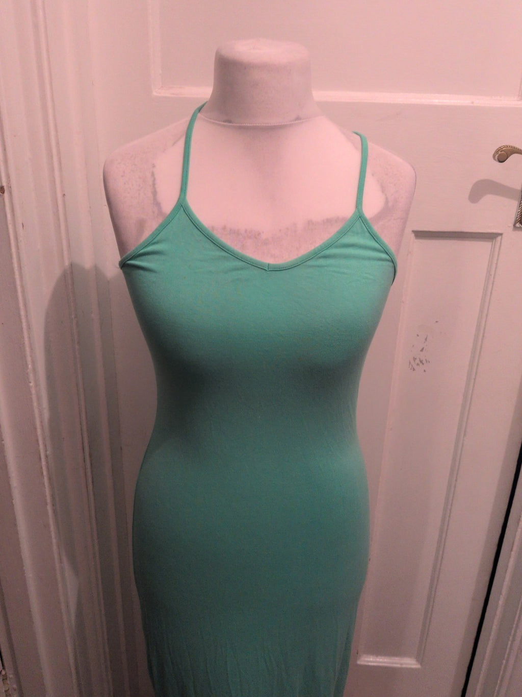 Primark 10 Mint Green Long Length Pencil Dress Sleeveless Small Mark On Front