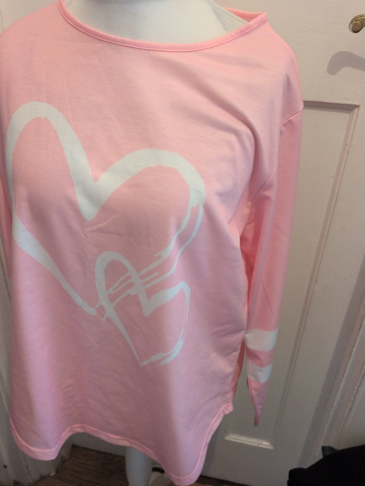 Ladies XL Baby Pink Heart Long Sleeve T-shirt
