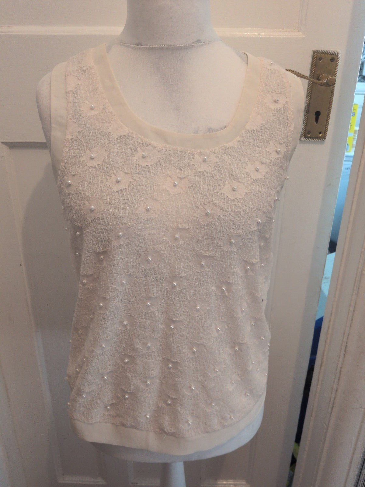 Next 12 Ivory Sleeveless Pearl Pattern Blouse