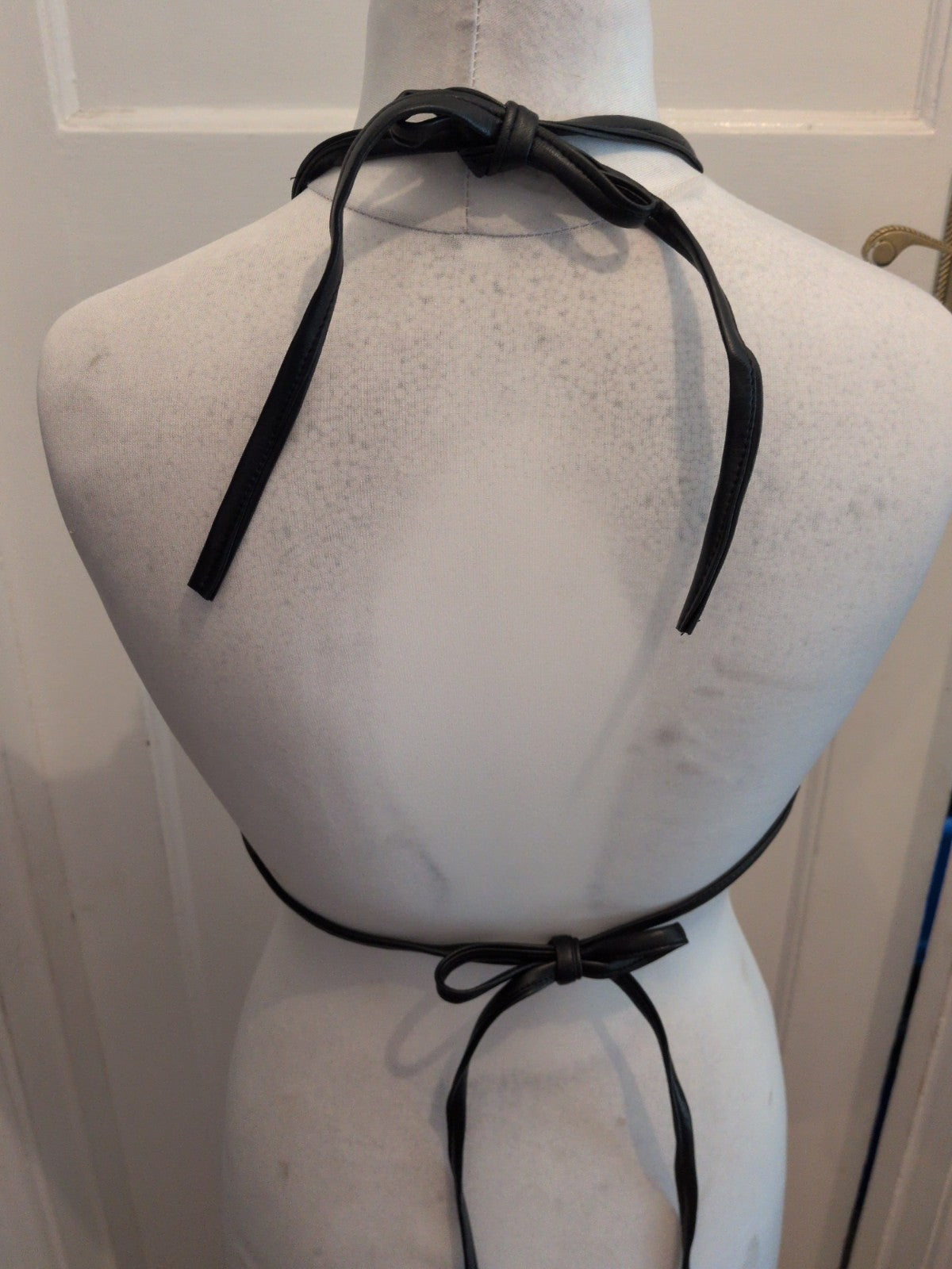 12 Black Pleather Halter neck Self Tie Top