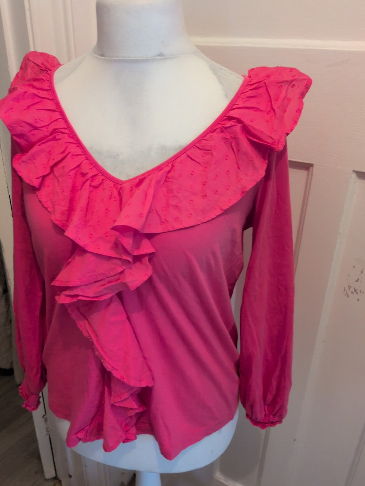 George 12 Pink Long Sleeve Frill Pleat Blouse