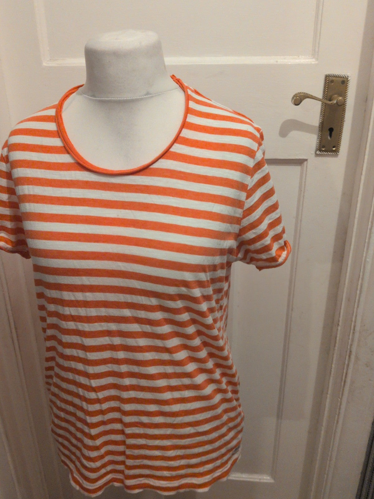 Ladies Jack And Jones Size Large Orange Stripe Short Sleeve T-shirt