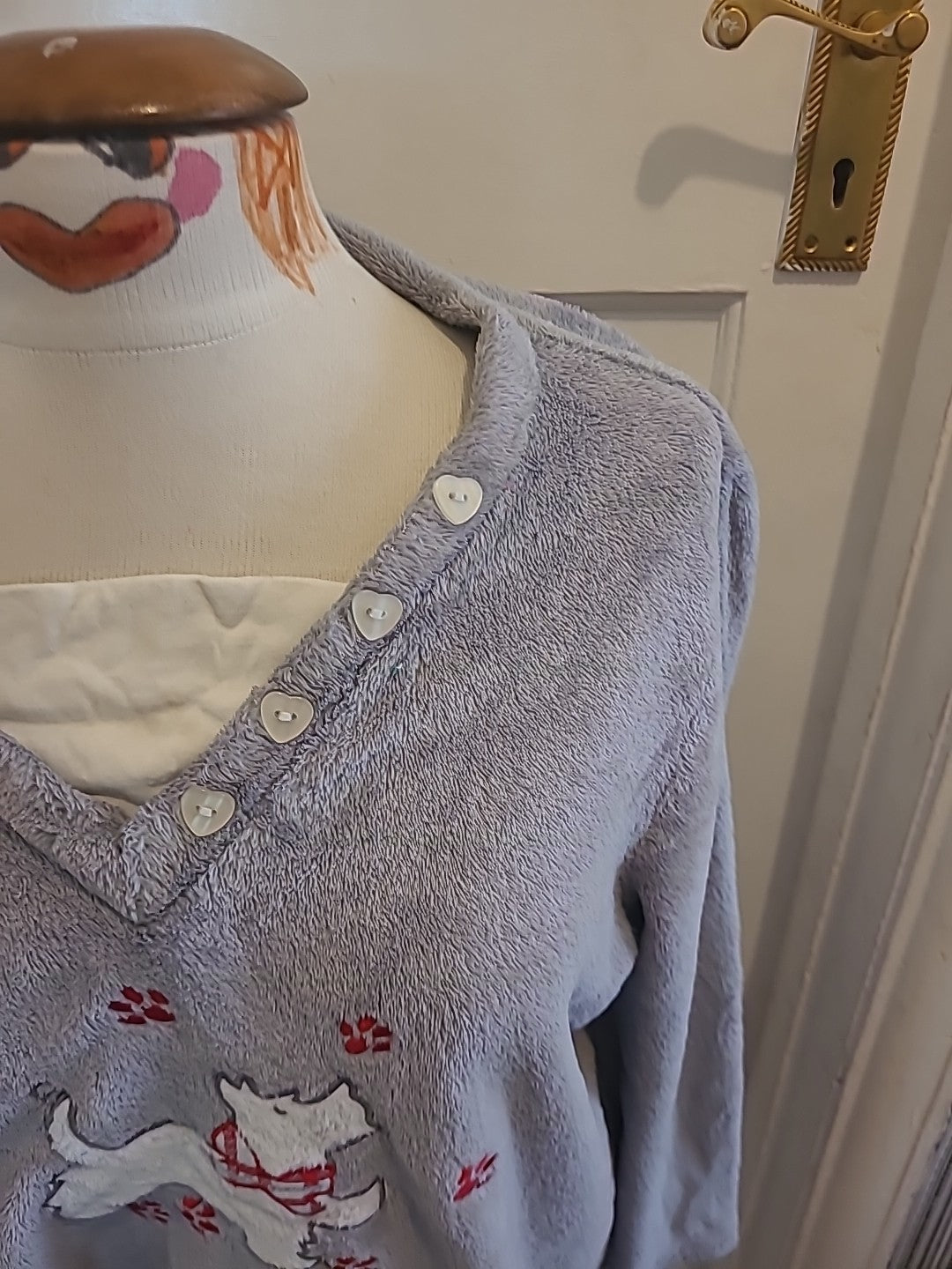 Ladies Damart Size Large Grey Dog Design Pyjama Top