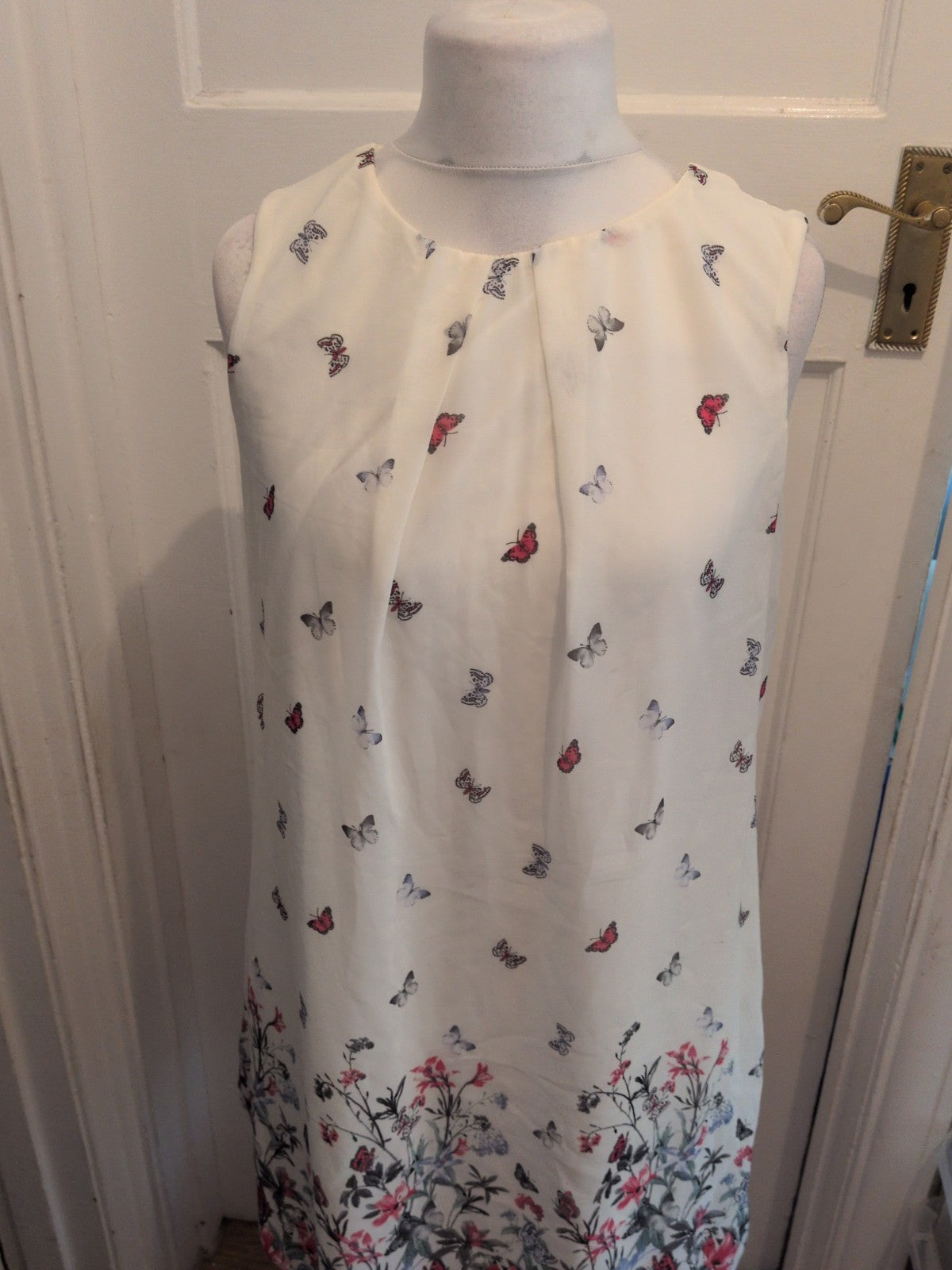 Primark 16 White With Butterfly Lined Sleeveless Dress