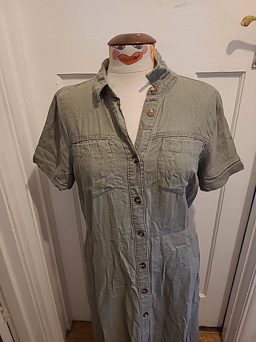 Ladies George Size 14 Green Short Sleeved Dress With Belt