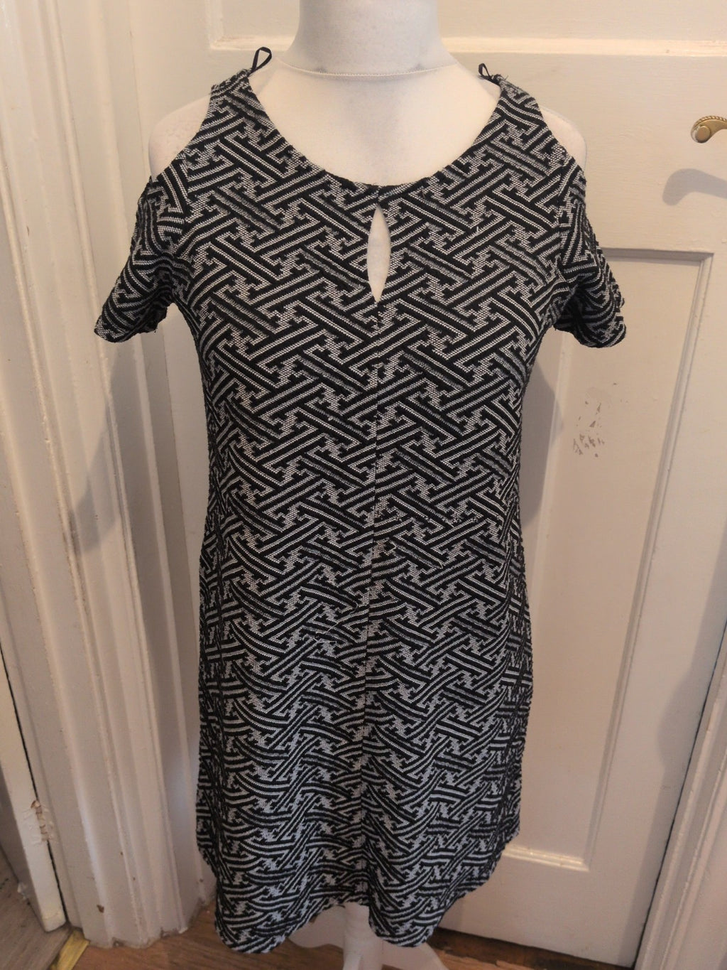 Next 14 Grey And Black Open Shoulder Short Sleeve Dress