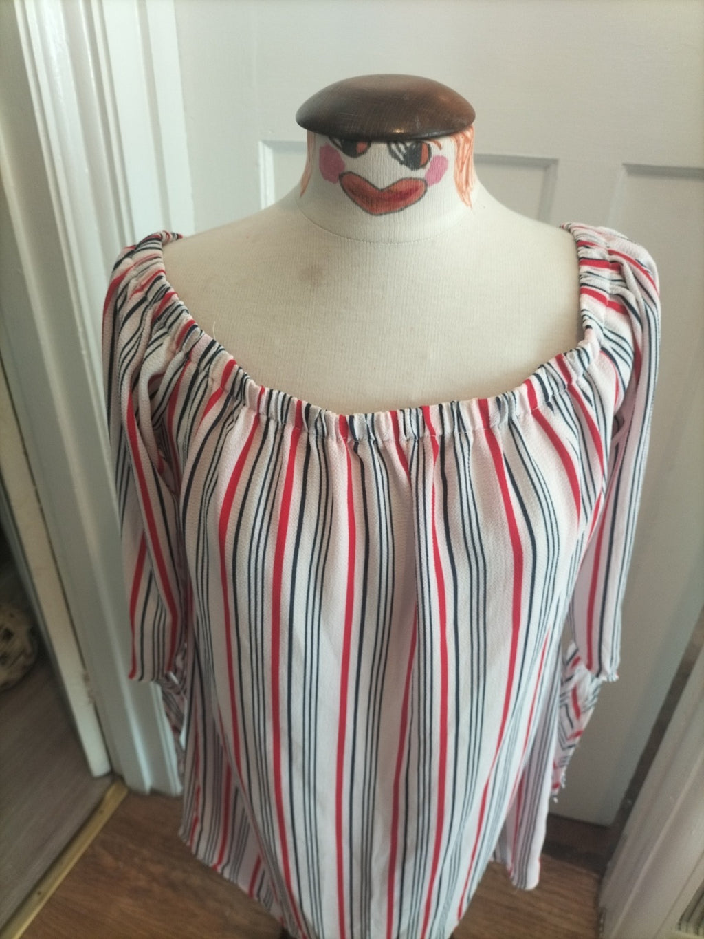 Ladies New Look Size 16 Red/White/Blue Striped Mid Sleeved Dress
