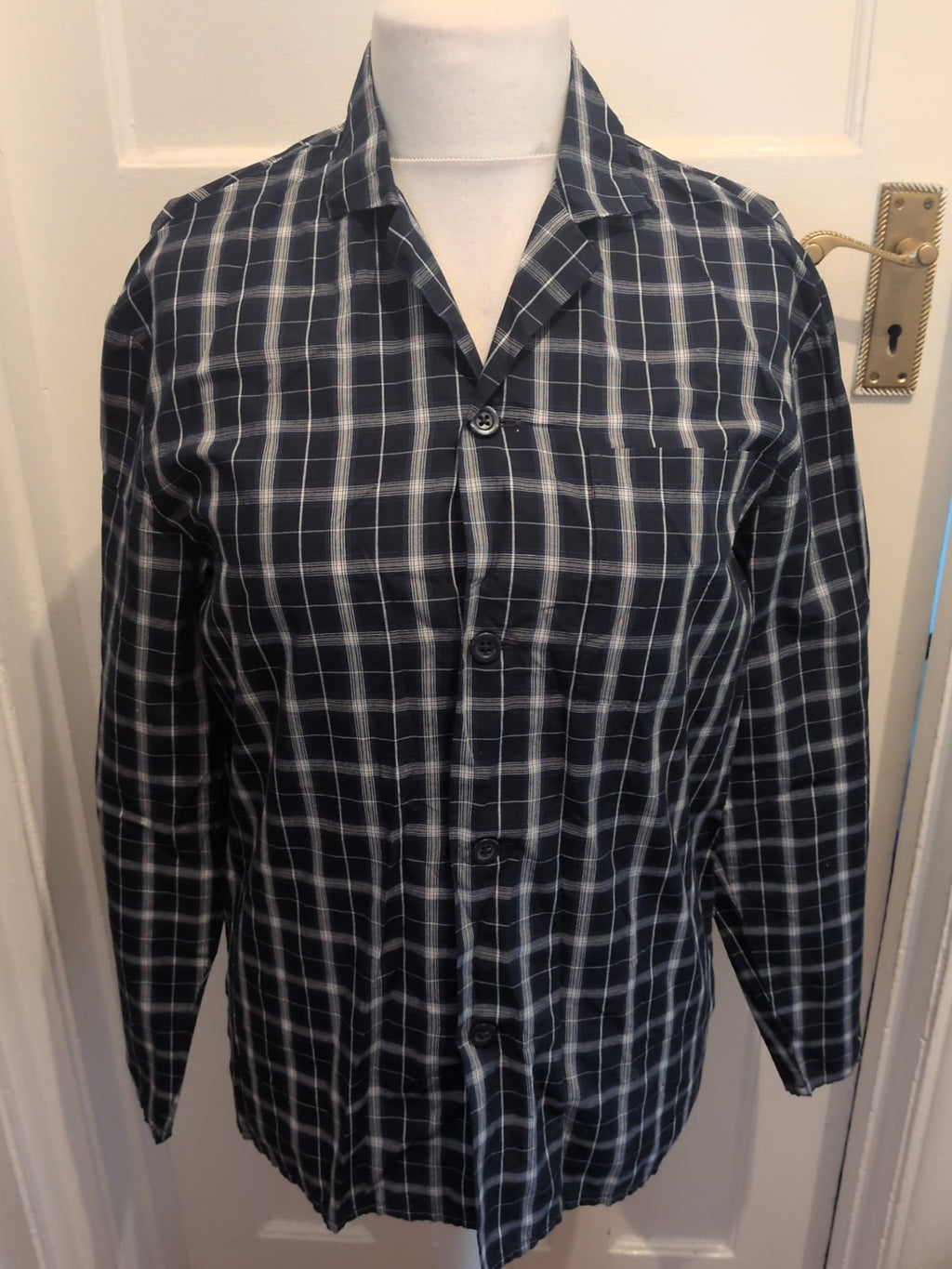 Mens Marks And Spencer Size S Navy White Check Shirt Long Sleeve