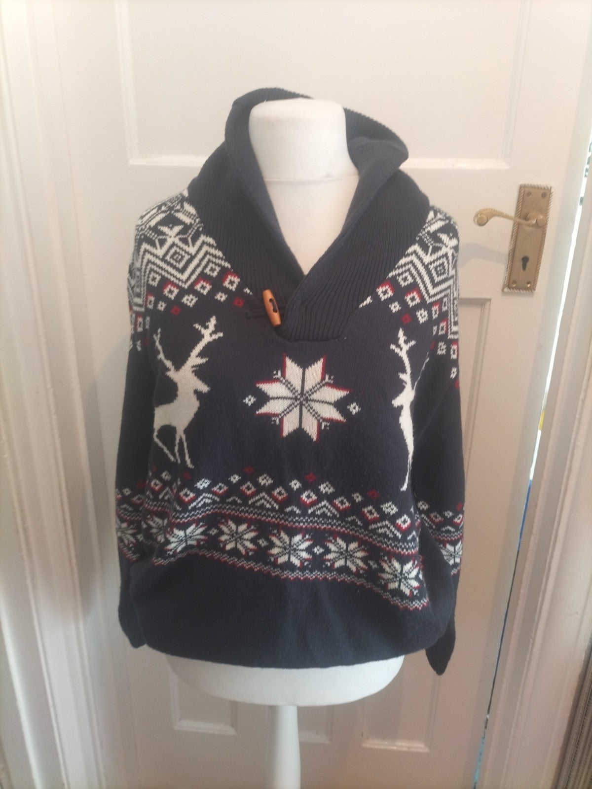 Cotton Traders Large Navy Reindeer Collared Christmas Jumper
