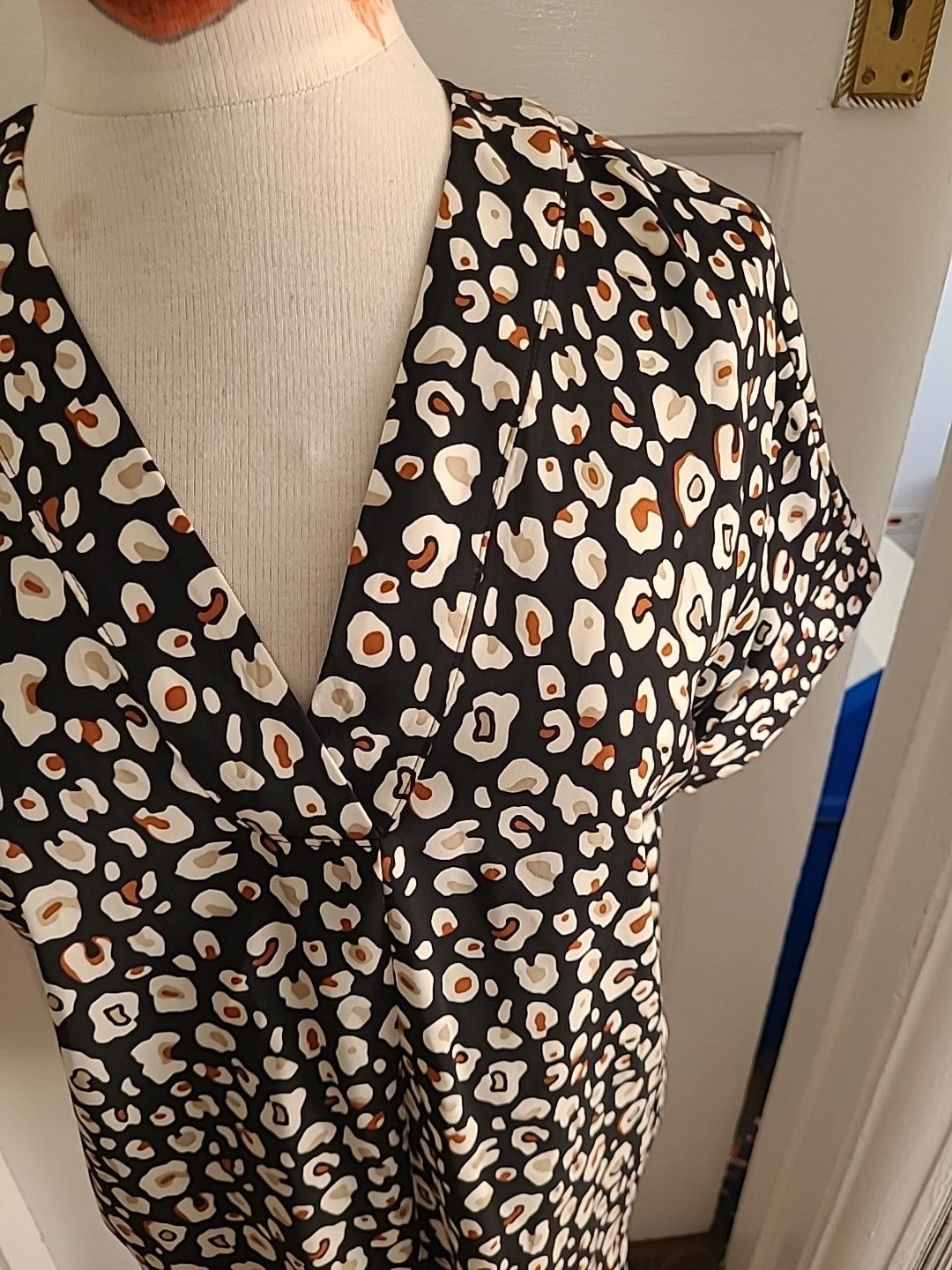 Ladies Marks And Spencer Size 10 Black Detailed Short Sleeved Blouse/Shirt