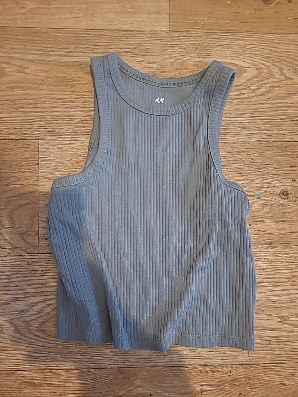 Girls H&M Age 8-10 Years Green Ribbed Vest Top