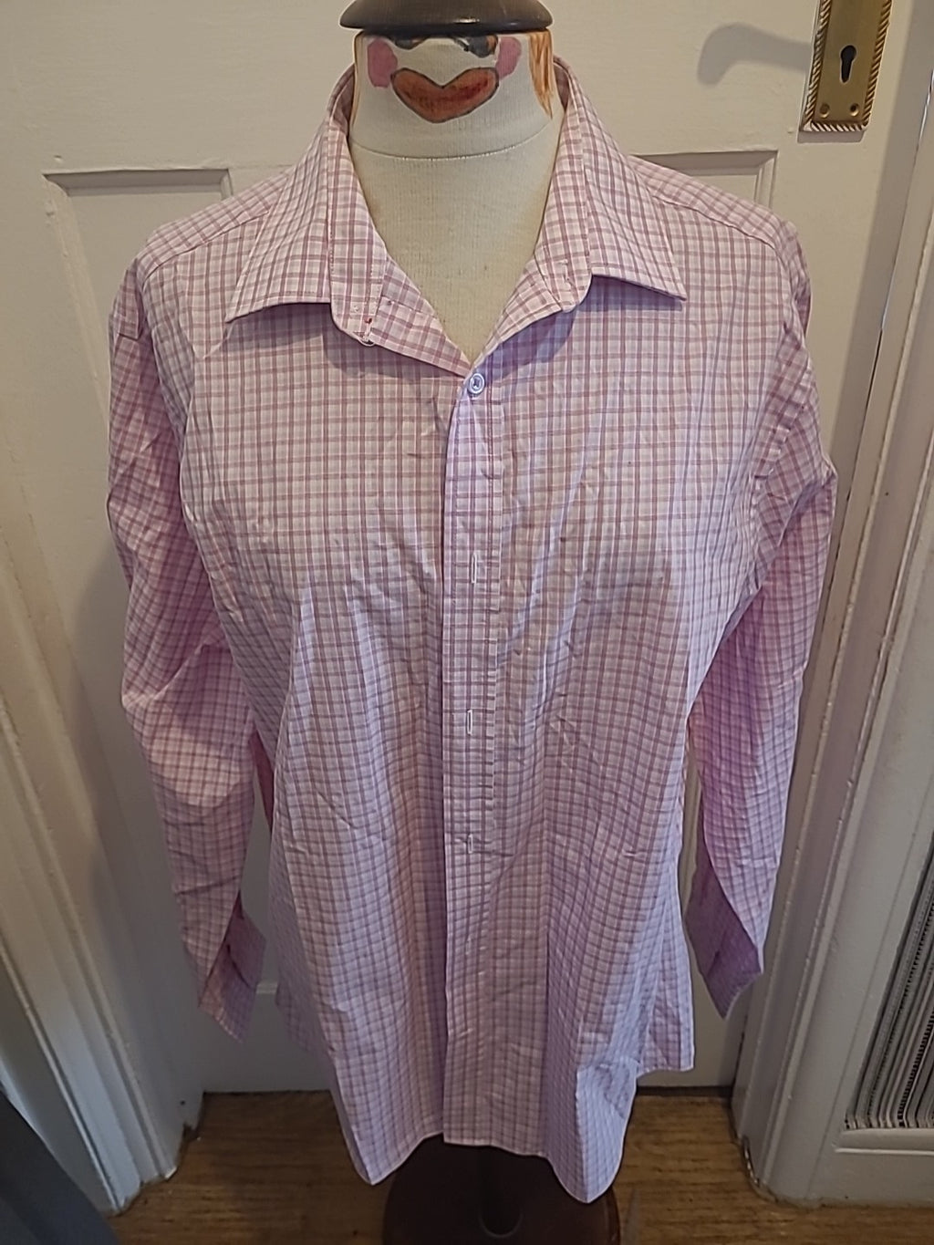 Mens Tailor&Cutter Size 16.5" Pink White Check Long Sleeved Formal Shirt