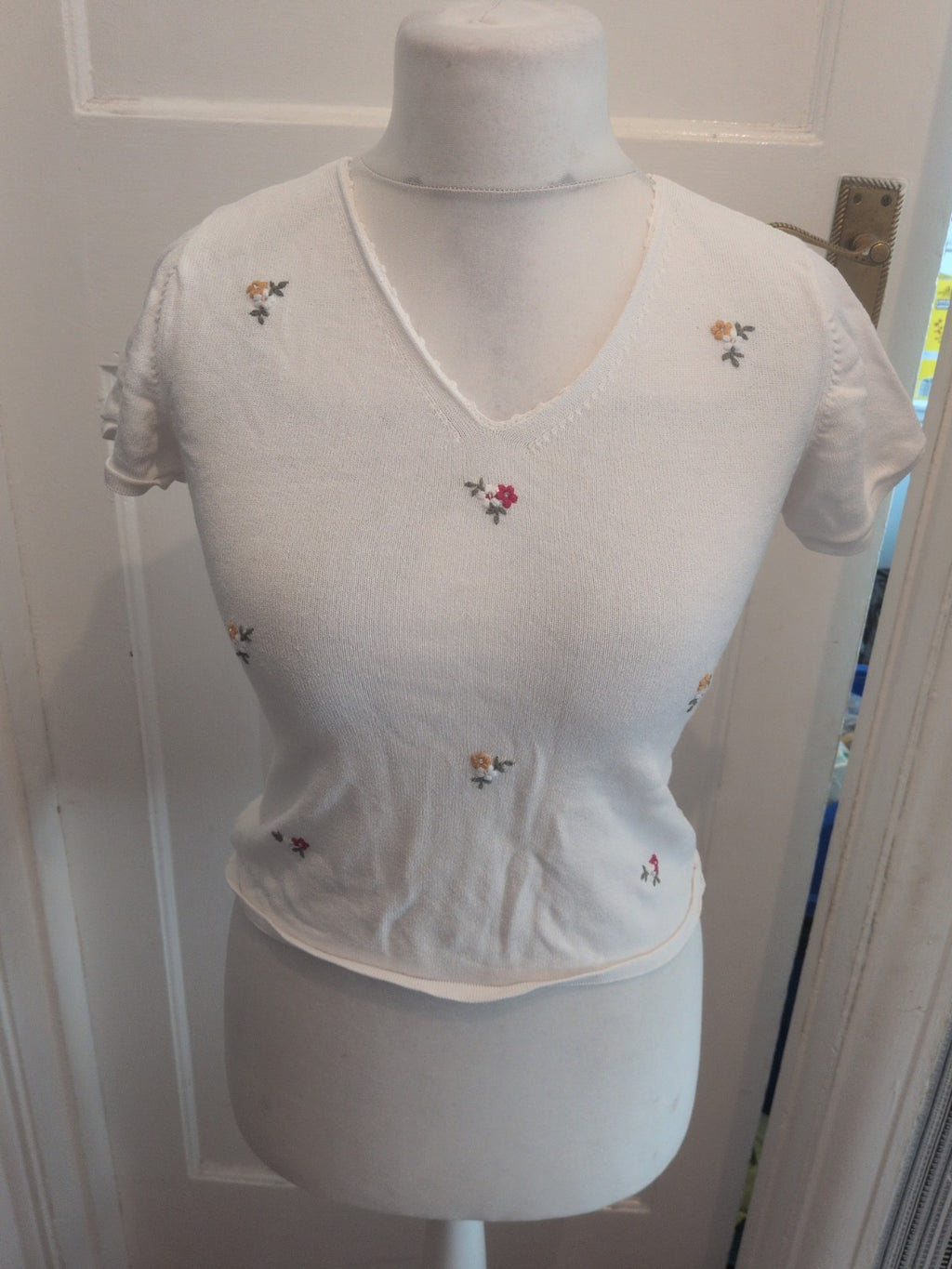 14 White With Flowers Short Sleeve Blouse