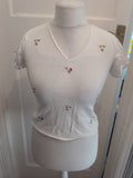 14 White With Flowers Short Sleeve Blouse