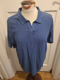 Mens Easy Size Large Blue Patterned Short Sleeved Polo