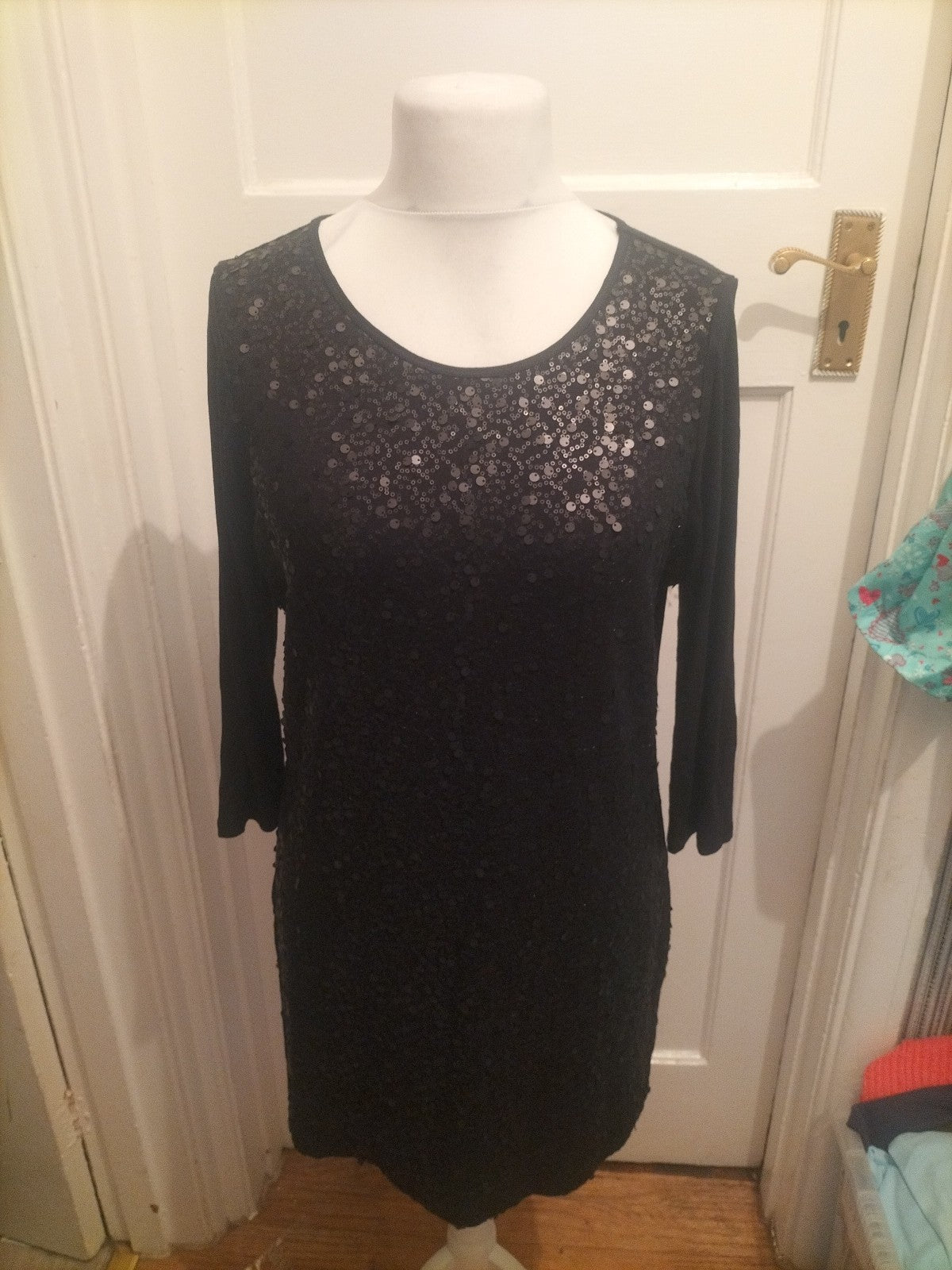 Marks And Spencer 14 Black Sequin Long Sleeve Dress