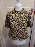 Ladies New Look Size 8 Black And Yellow Floral Short Sleeved Blouse