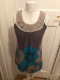 Ladies Pussycat Size Small Grey Toned And Blue Sleeveless Dress