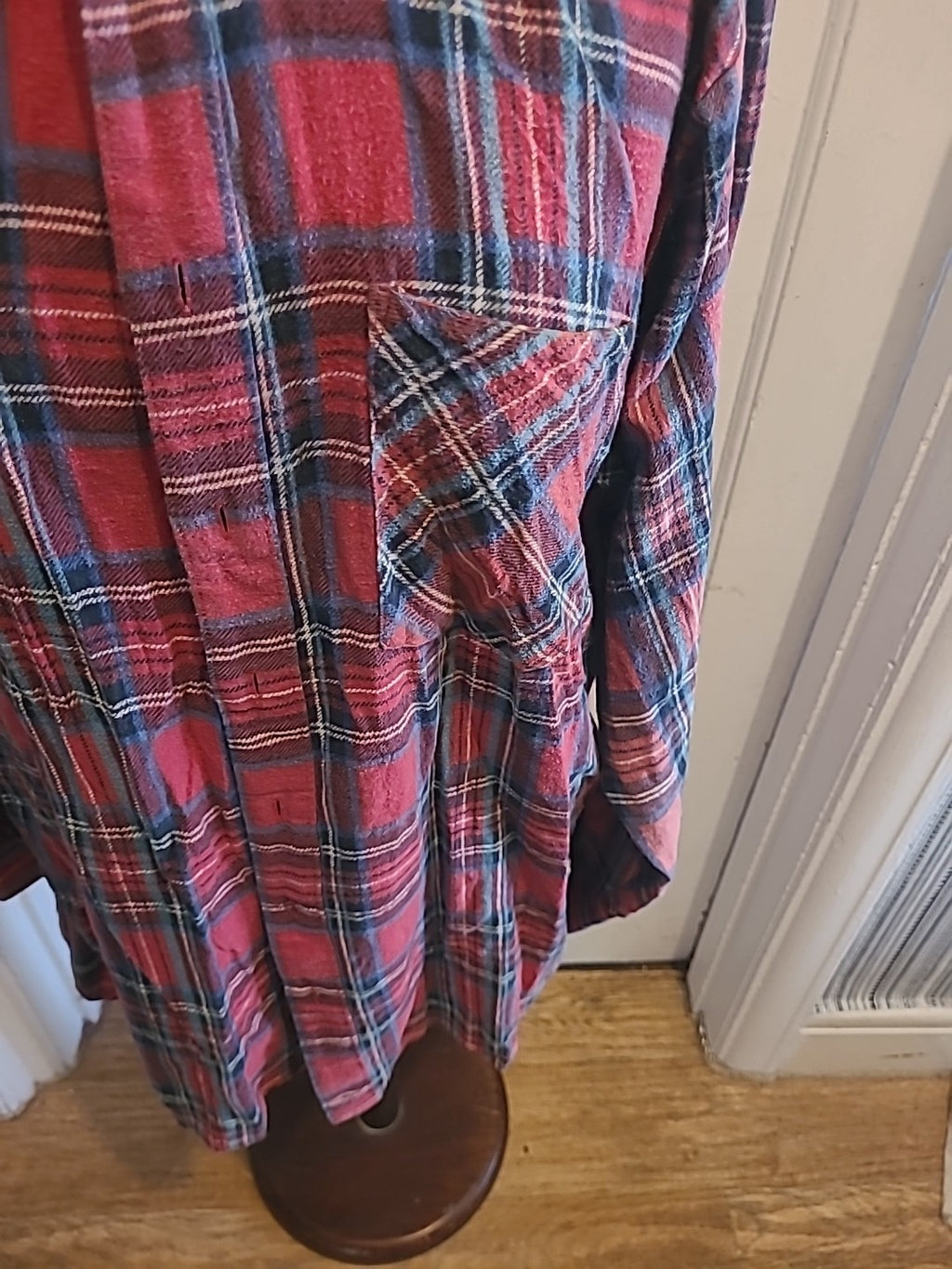 Mens C&A 16.5" Red Navy Check Long Sleeved Shirt