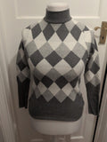 M&S Collection 10 Grey Diamond Pattern High Neck Jumper