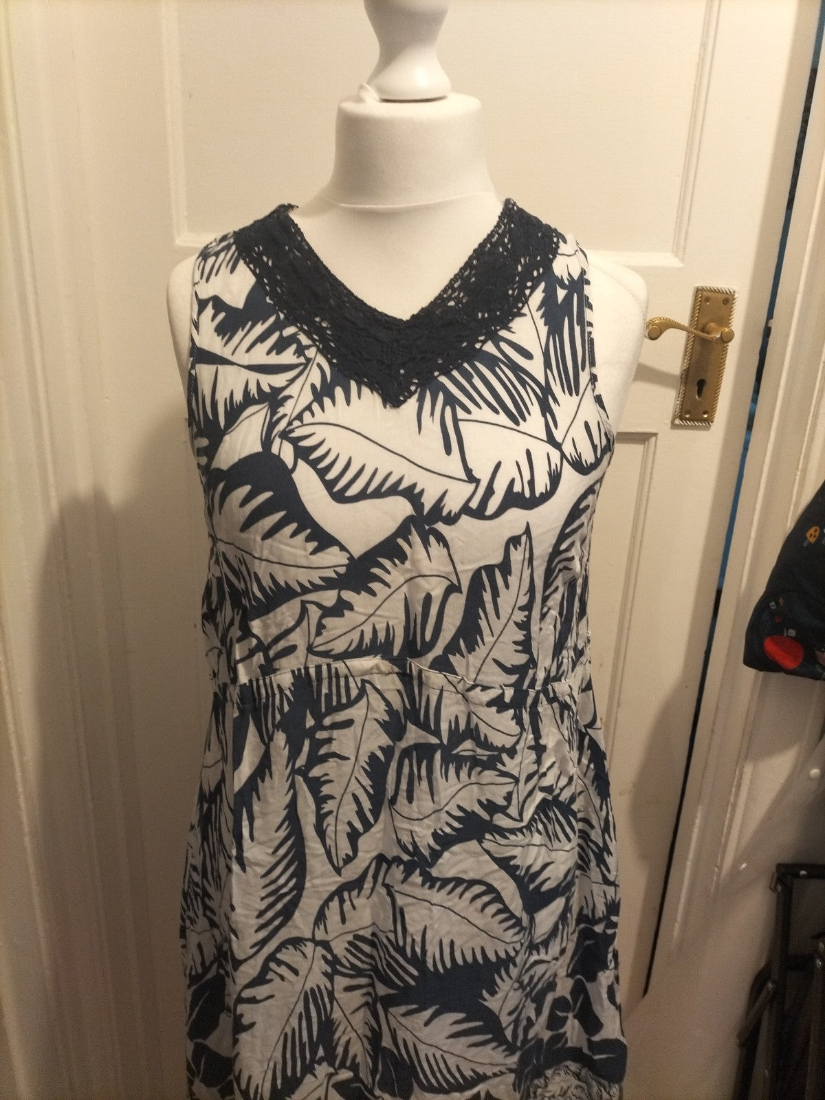 Ladies BM Size 14 Navy And White Sleeveless Lightweight Dress