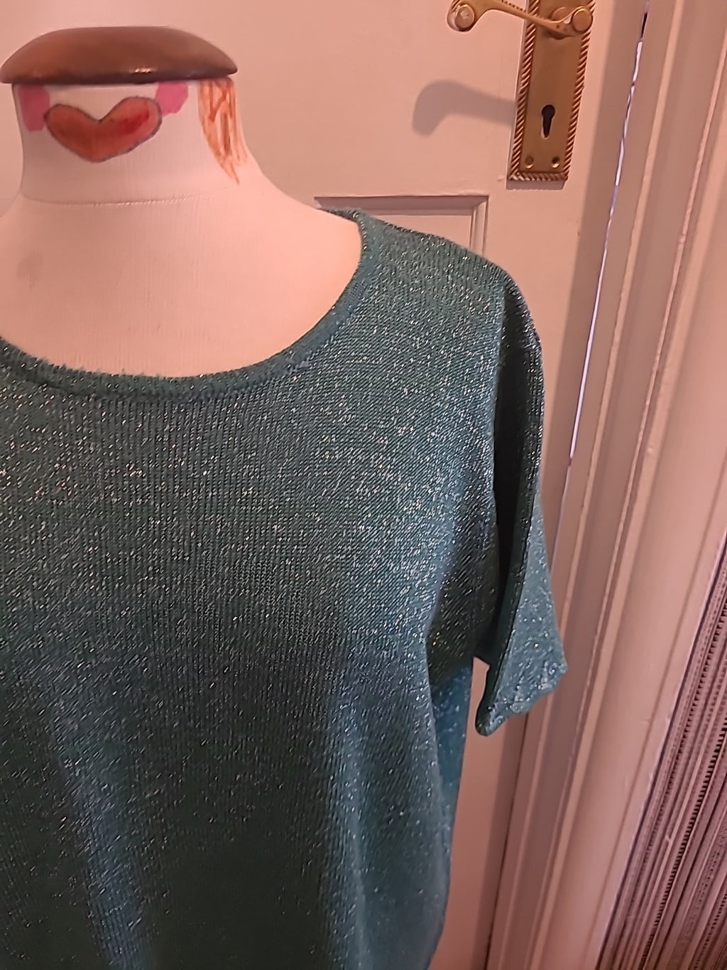 Ladies Honor Millburn Size 22-24 Teal Shimmer Short Sleeved Blouse