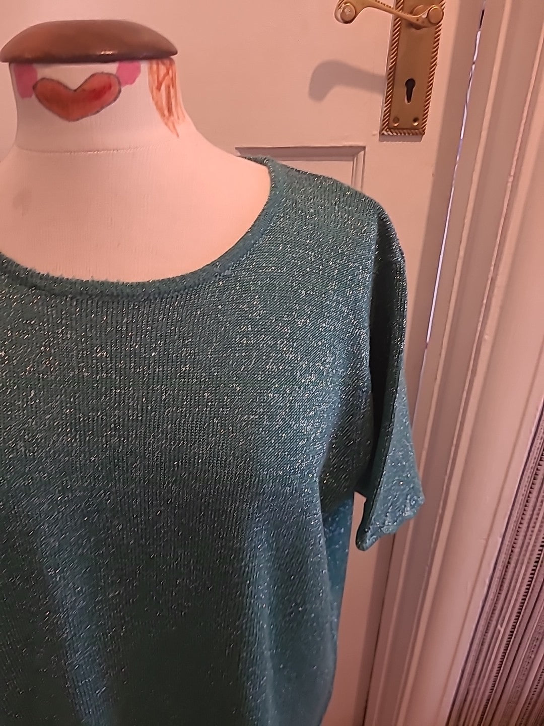 Ladies Honor Millburn Size 22-24 Teal Shimmer Short Sleeved Blouse