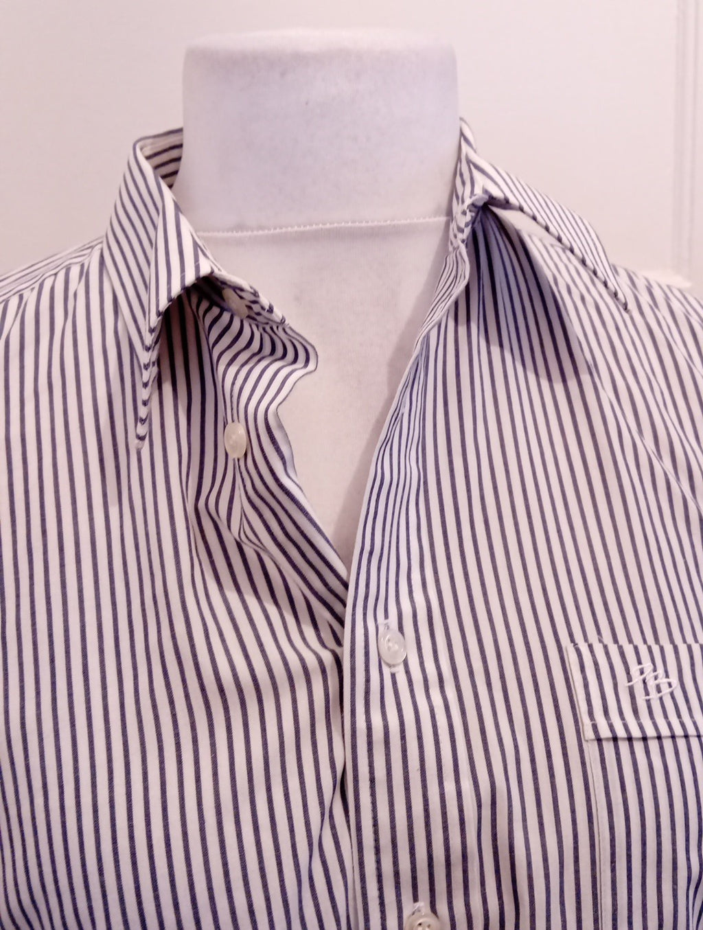 Mens Pierre Balmain Size 15.5 Navy And White Long Sleeved Shirt