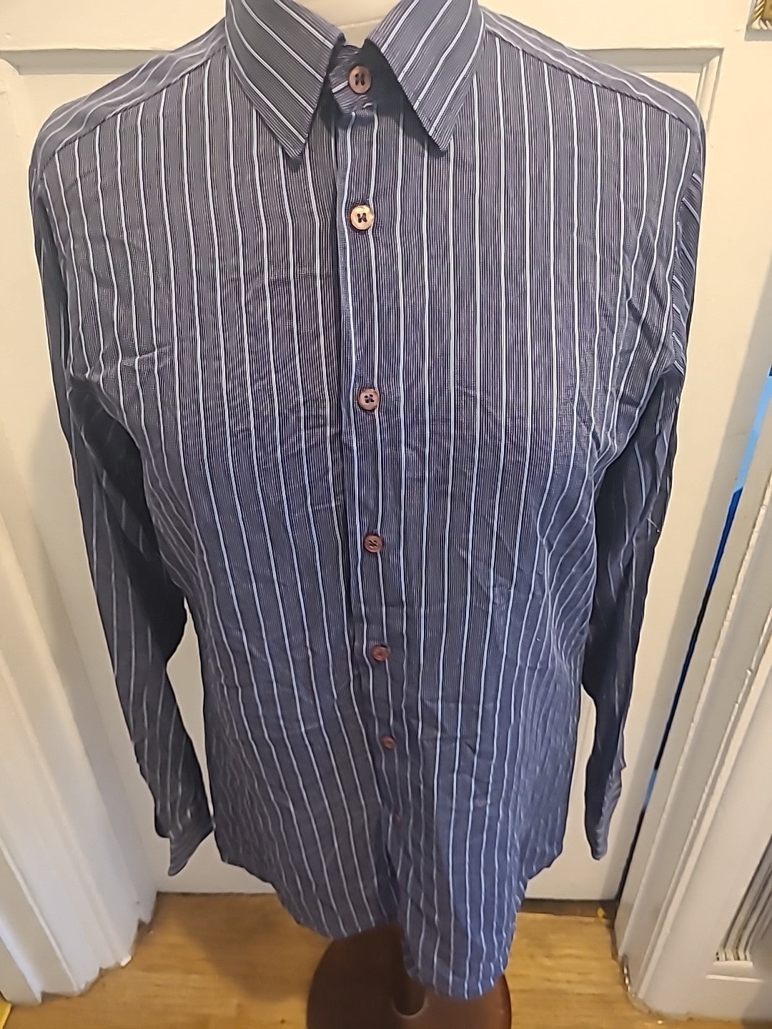 Mens Mekay Size 15" Navy With Blue Long Sleeved Shirt