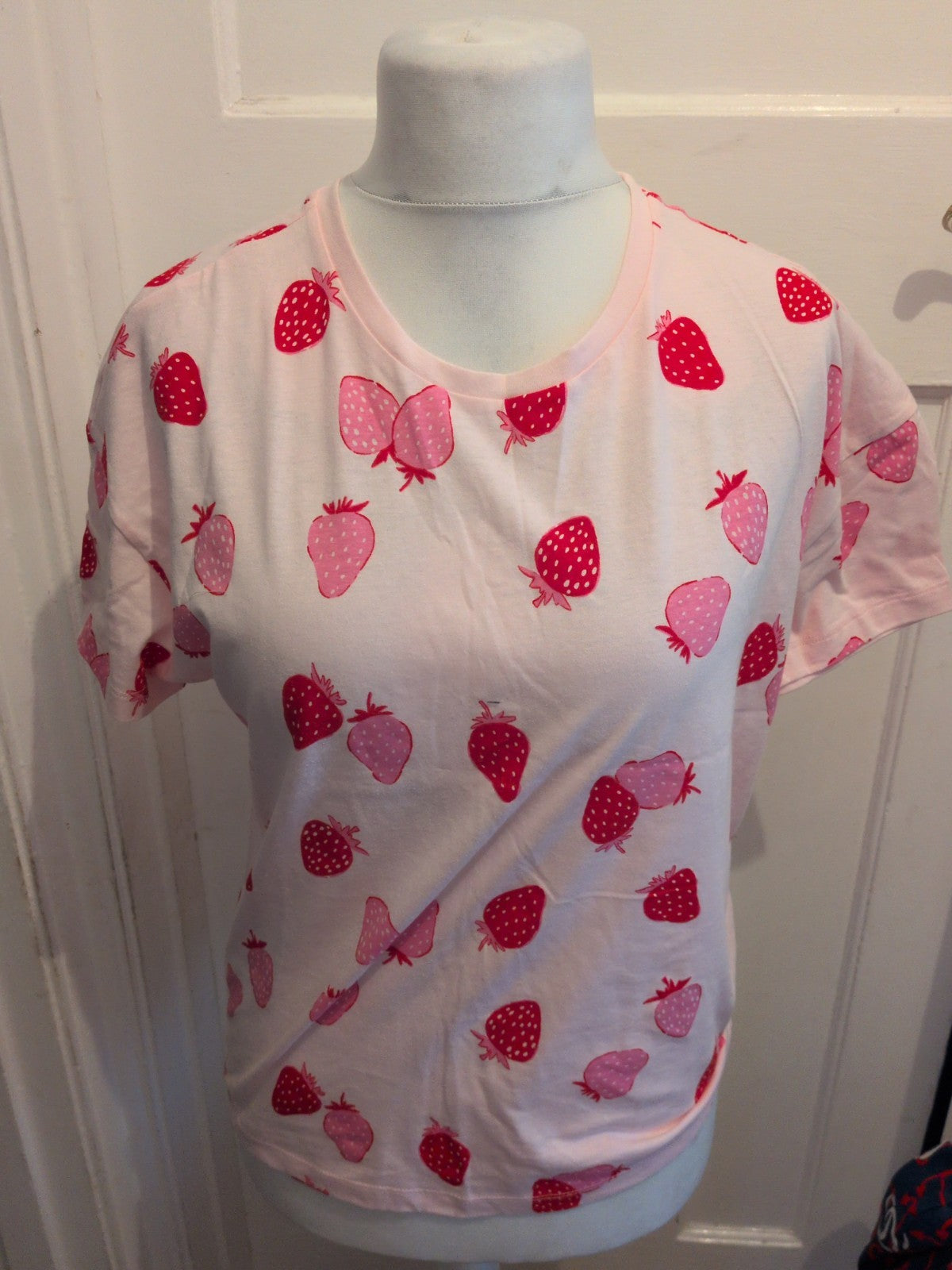 Ladies George 8-10 Strawberry Pattern Pyjama Set