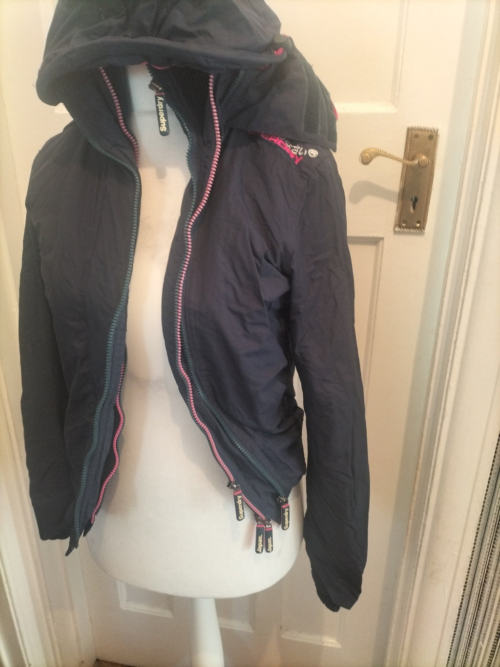 Ladies Superdry Size Small Navy Fleece Lined Coat