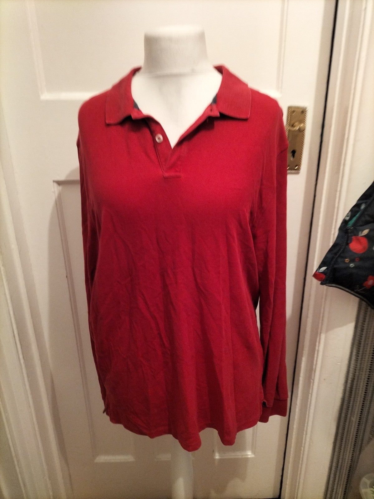 Mens Modern Essentials Size Large Ruby Red Long Sleeved Polo Pure Cotton