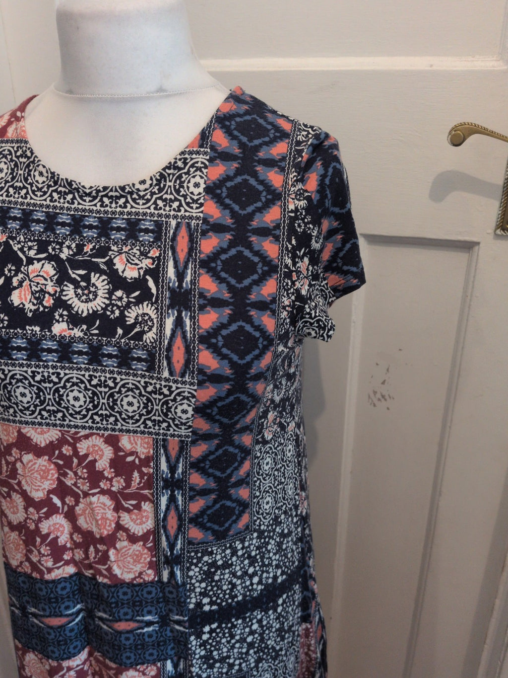 Tu 10 Multicoloured Aztec Pattern Short Cap Sleeve Dress Knee-Midi