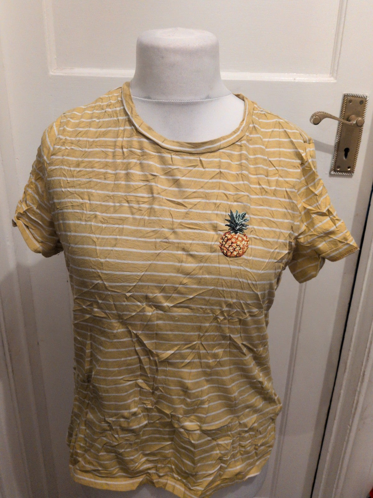Shein Large Yellow Stripe Pineapple T-shirt Short Sleeve