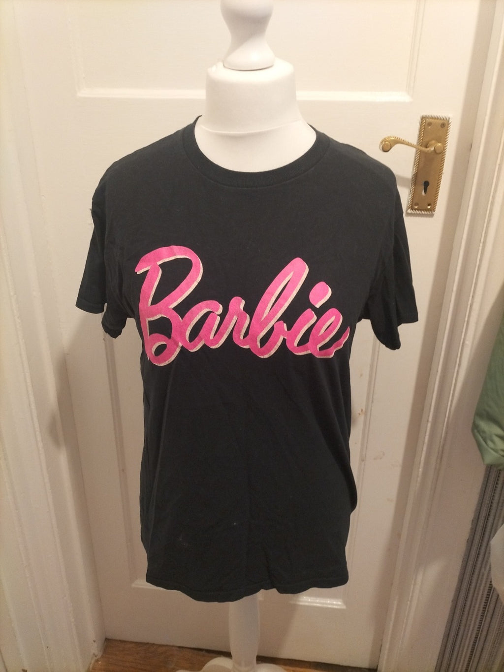 Ladies Barbie Size 10 Black And Pink Tshirt