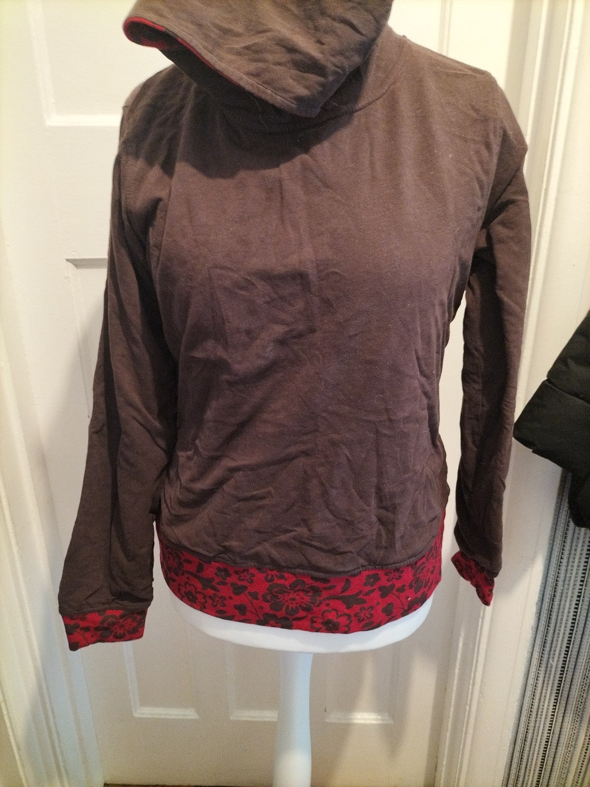 Ladies Size Large Brown Red Floral Reversible Hoodie