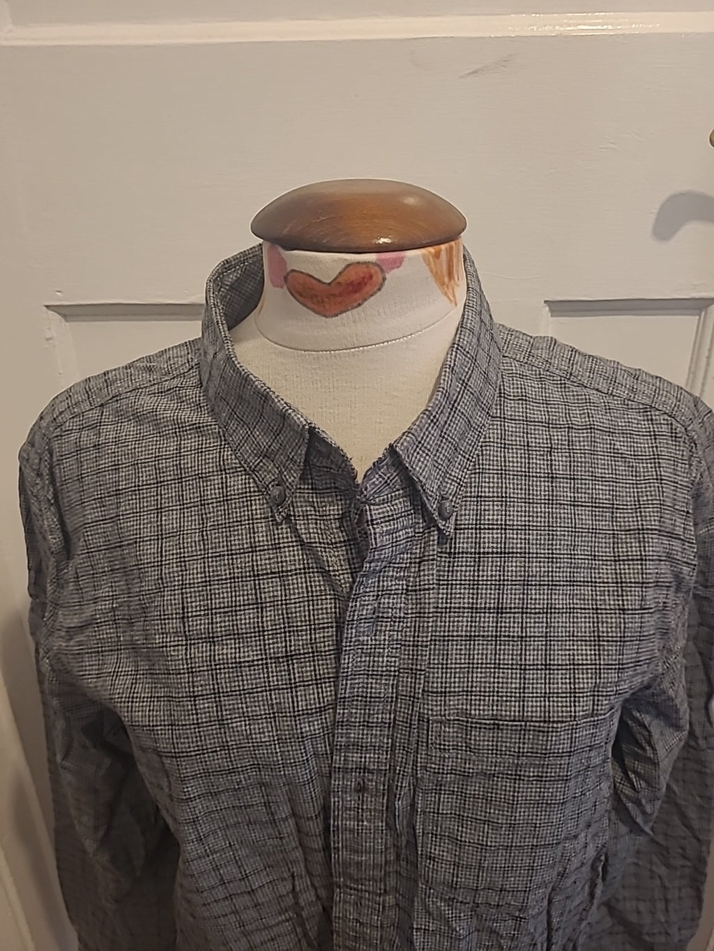 Mens Copper & Black Size Large Regular Slim Fit Grey Check Shirt