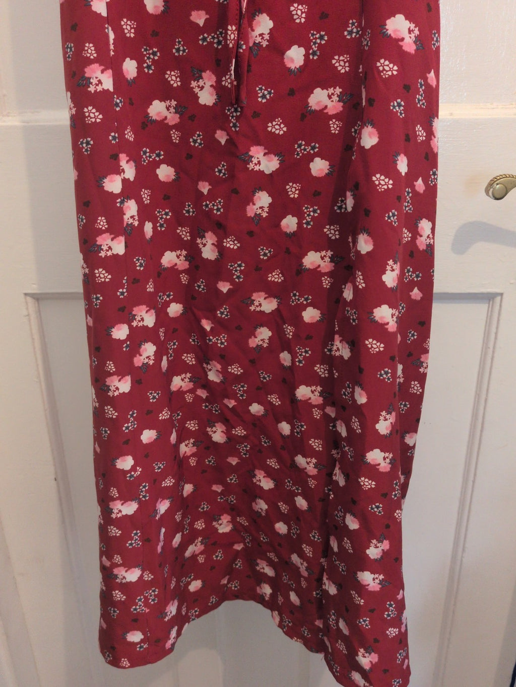 S/M Red Floral Midi Sleeveless Split Hem Dress